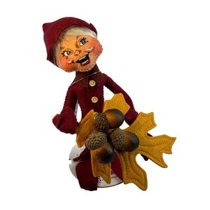 Annalee 9" Harvest Brown Elf With Leaves Acorns Autumn Fall Thanksgiving New